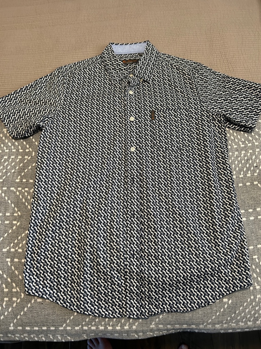 Ben Sherman Black & White Short Sleeve Geo Print Button-Down